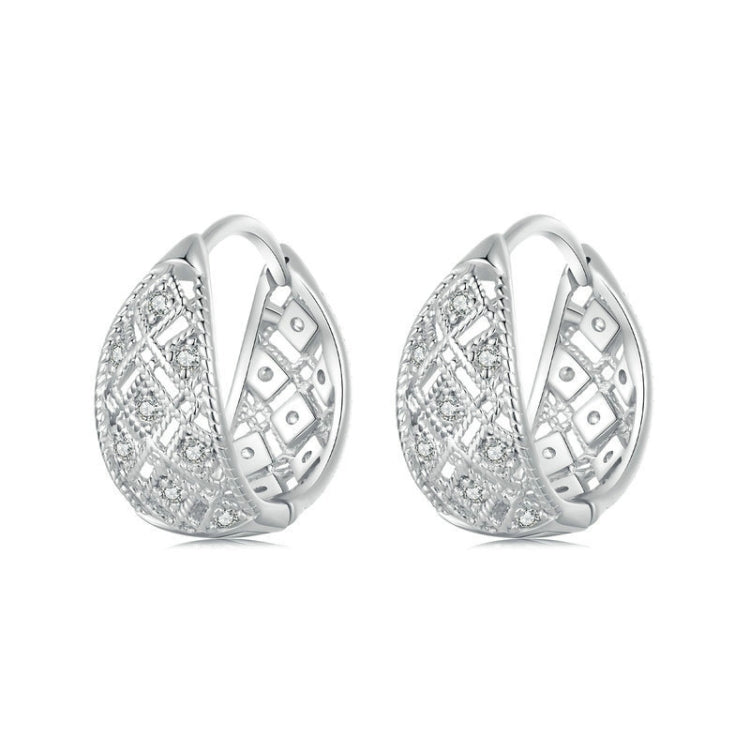 S925 Sterling Silver Platinum Zircon Vintage Lace Pattern Hollow Earrings - BSE1035