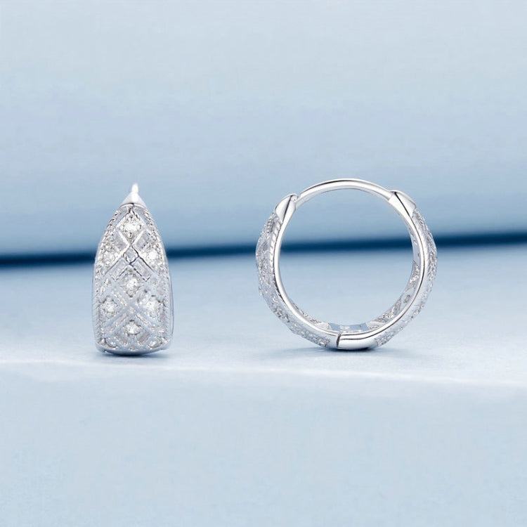 S925 Sterling Silver Platinum Zircon Vintage Lace Pattern Hollow Earrings - BSE1035