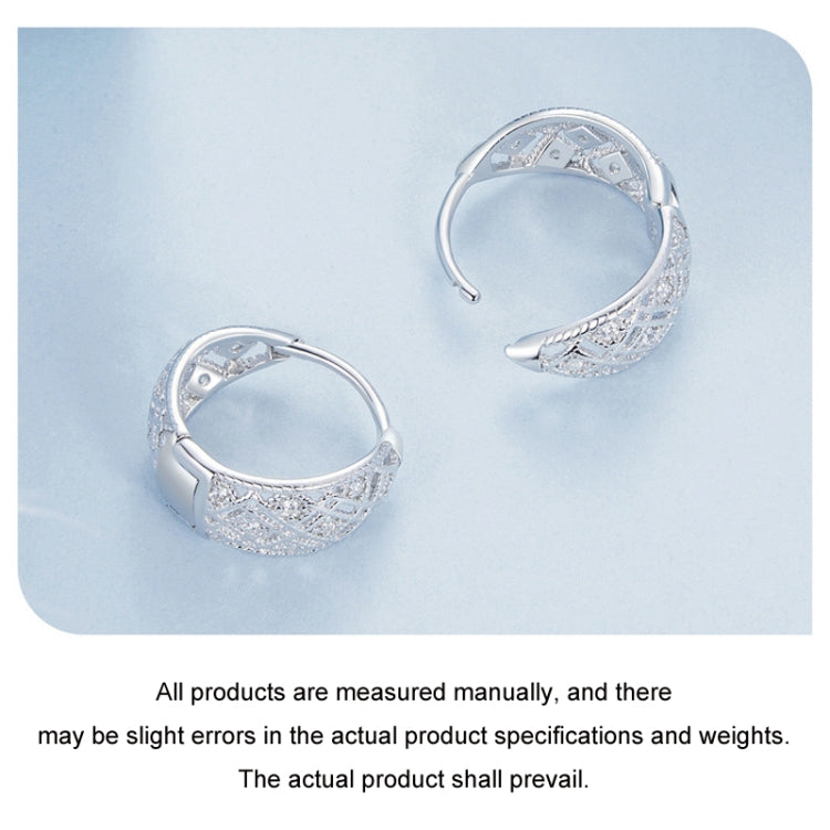 S925 Sterling Silver Platinum Zircon Vintage Lace Pattern Hollow Earrings - BSE1035