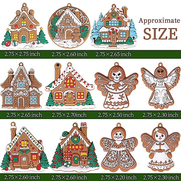 11pcs /Set House Christmas Decorations Pendants PVC Hanging Christmas Tree Ornaments Scene Arrangement Props