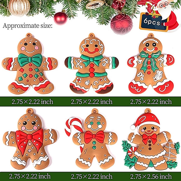 6pcs /Set Gingerbread Man Christmas Decorations Pendants PVC Hanging Christmas Tree Ornaments Scene Arrangement Props