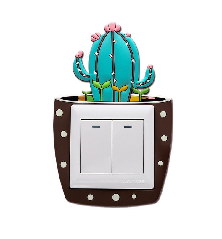 Luminous Three-dimensional Cactus Switch Sticker Socket Panel Cover Decor, Style: Cactus Pillar