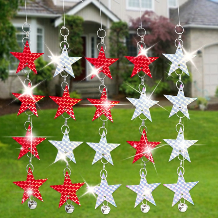 Garden Bird Repellent Decorative Pentagram Hanging Laser Reflective Piece - Red+Silver