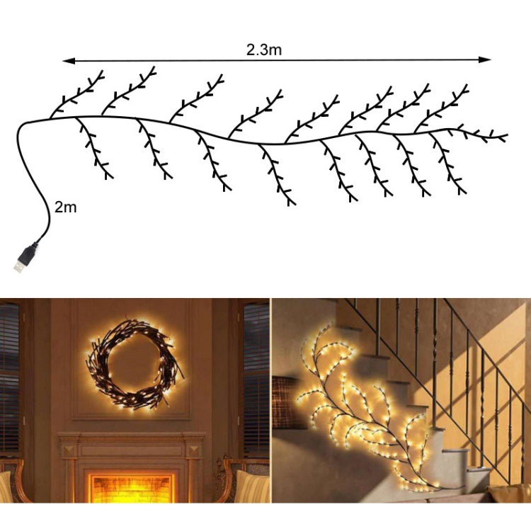 2.3m 144 LEDs Branch Rattan String Lights Wedding Home Decor Garland Lamps, Style: USB Always-on - Warm White