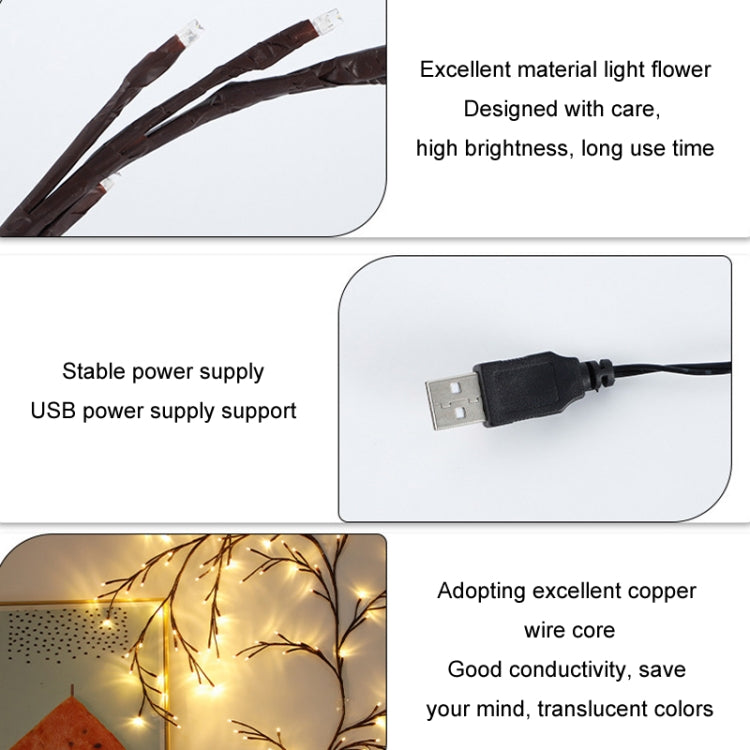 2.3m 144 LEDs Branch Rattan String Lights Wedding Home Decor Garland Lamps, Style: USB Always-on - Warm White