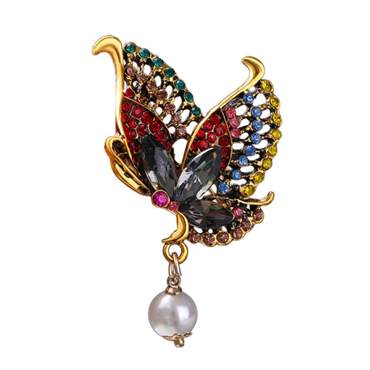 Retro Colorful Rhinestone Butterfly Brooch Women Pin Crystal Pearl Corsage Clothing Ornament