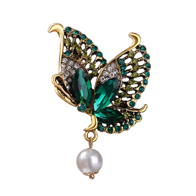 Retro Colorful Rhinestone Butterfly Brooch Women Pin Crystal Pearl Corsage Clothing Ornament