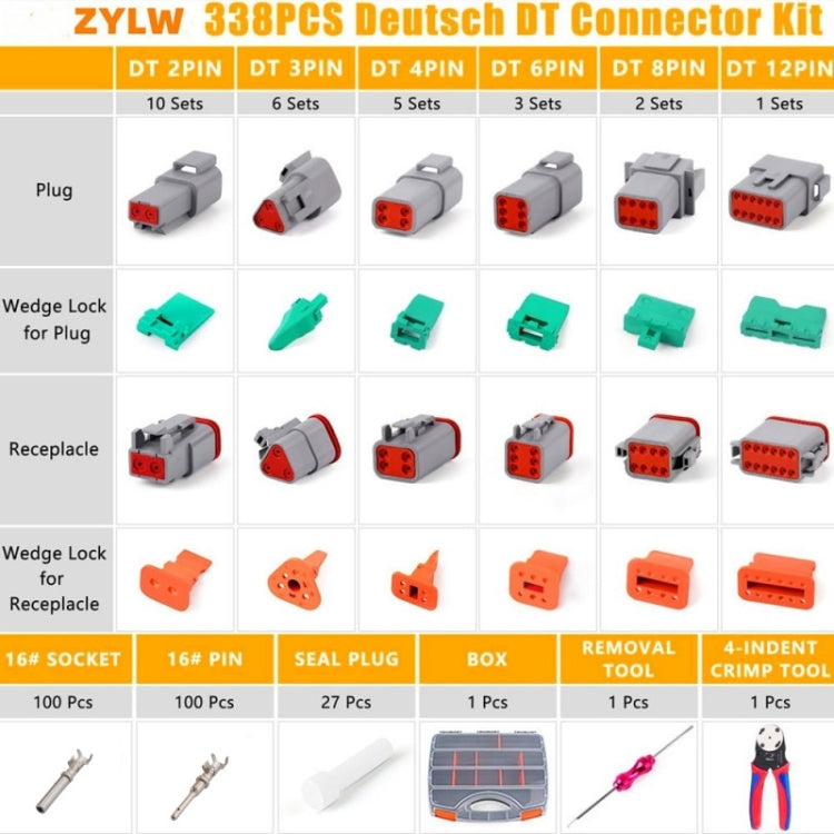 338pcs/Set DT Connector Kit Crimping Tool Set - 2P/3P/4P/8P/6P/12P