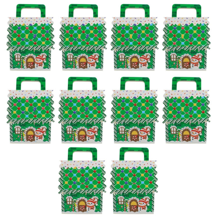 10pcs Christmas Candy Boxes Kraft Paper Christmas House Handbag Candy Boxes, Style: Large Green Base