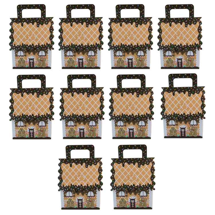 10pcs Christmas Candy Boxes Kraft Paper Christmas House Handbag Candy Boxes, Style: Small Brown Edge