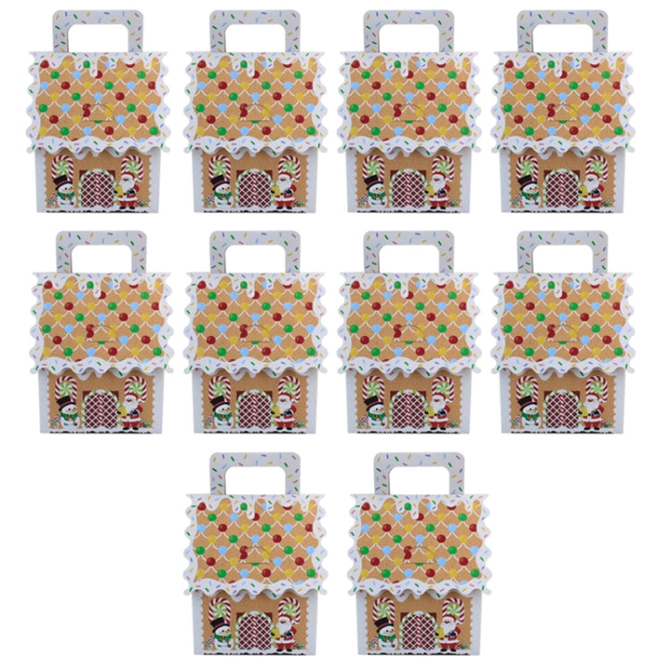 10pcs Christmas Candy Boxes Kraft Paper Christmas House Handbag Candy Boxes, Style: Small White Edge