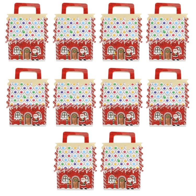 10pcs Christmas Candy Boxes Kraft Paper Christmas House Handbag Candy Boxes, Style: Small Red Base