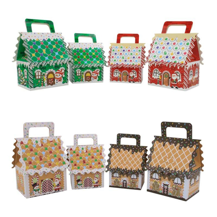 10pcs Christmas Candy Boxes Kraft Paper Christmas House Handbag Candy Boxes, Style: Large Brown Edge