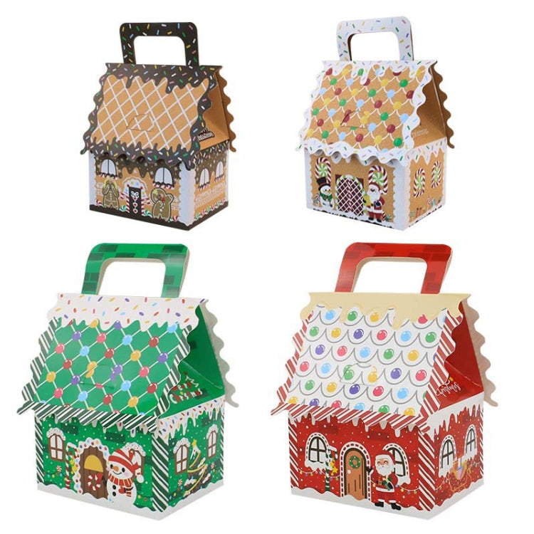 10pcs Christmas Candy Boxes Kraft Paper Christmas House Handbag Candy Boxes, Style: Small White Edge