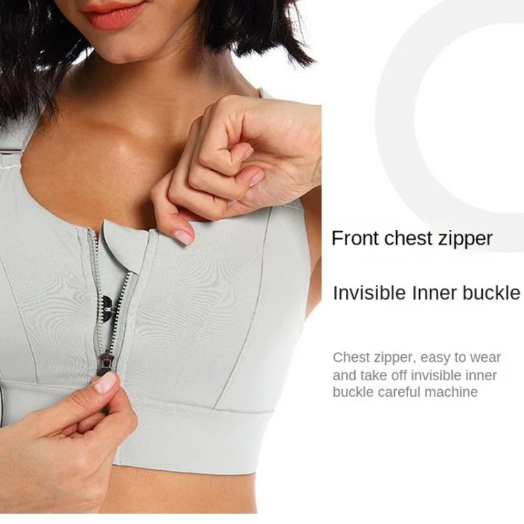 Super Supportive Sport Bra Front Zipper Tights Crop Top Yoga Vest, Size: XXL