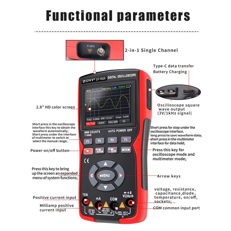 ZOYI Color Screen Multifunctional Handheld Digital Oscilloscope Multimeter - English