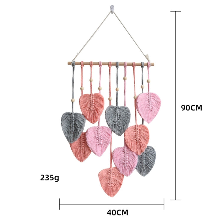 Hand Woven Leaf Macrame Wall Hanging Cotton Rope Leaf Tapestry Boho Room Home Decor, Color: Pink