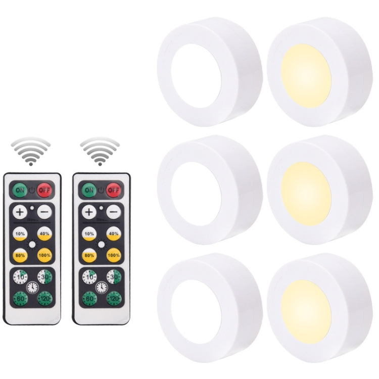 Remote Control Induction Night Light Bedroom Wardrobe LED Push-Button Light - 2 Remote Controls + 3 White + 3 Warm