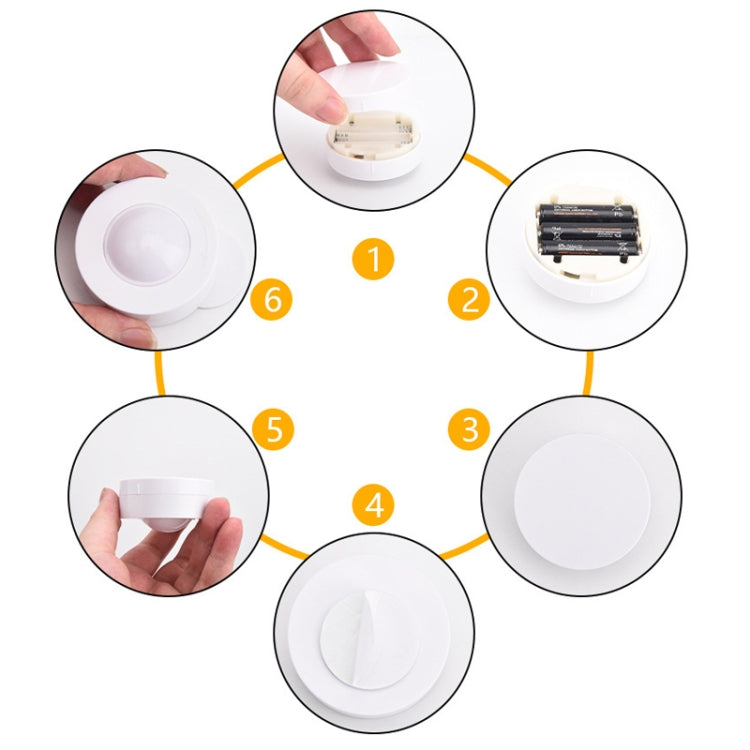 Remote Control Induction Night Light Bedroom Wardrobe LED Push-Button Light - 2 Remote Controls + 3 White + 3 Warm