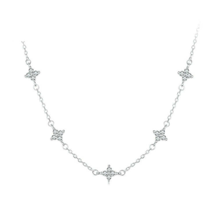 S925 Sterling Silver Platinum-plated Four-leaf Clover Star-shaped Clavicle Necklace - BSN394