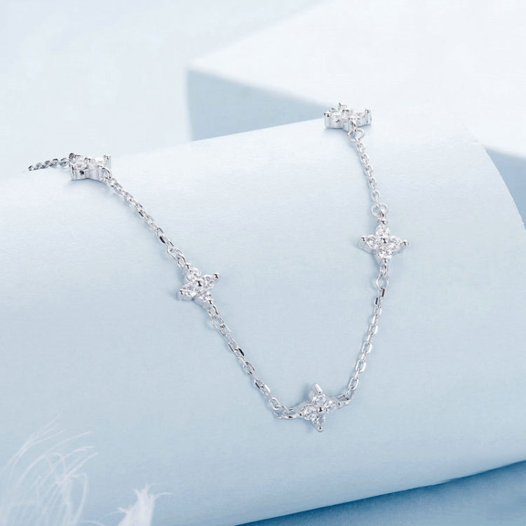 S925 Sterling Silver Platinum-plated Four-leaf Clover Star-shaped Clavicle Necklace - BSN394