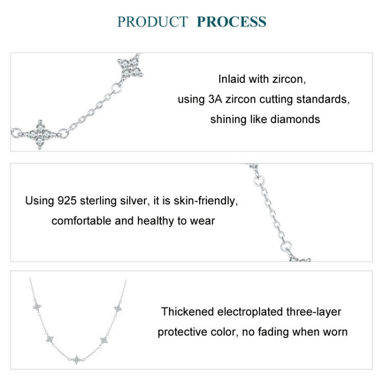 S925 Sterling Silver Platinum-plated Four-leaf Clover Star-shaped Clavicle Necklace - BSN394