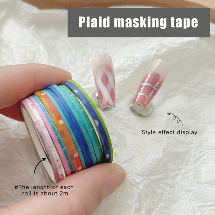 10 Rolls Nail Art Grid Line Paper Tape Stickers 2mm Fine Tape Grid DIY Manicure Pattern Tool - Random Delivery