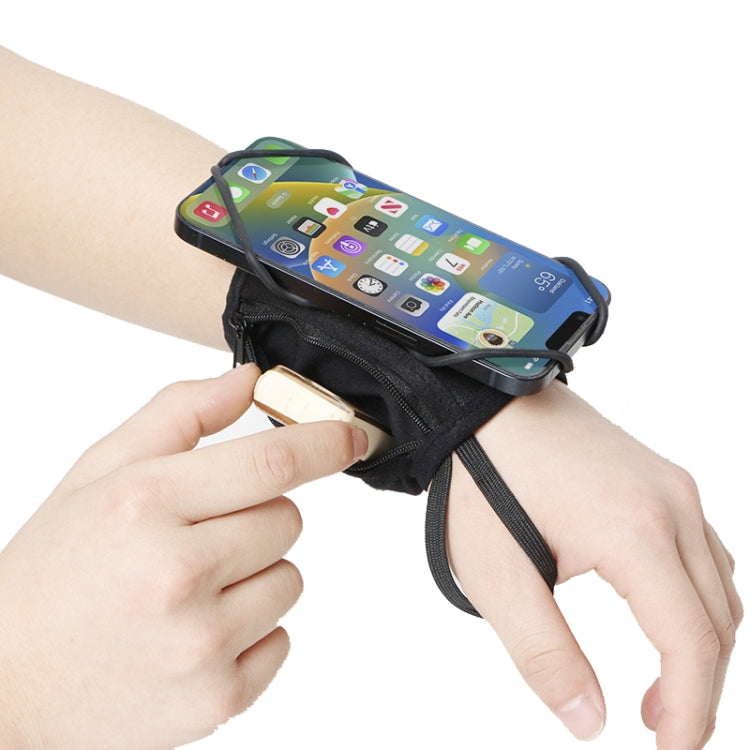 Rotating Wrist Phone Strap Coin Purse Touchable Phone Wristband Can Hold Cards, Change and Keys - Black