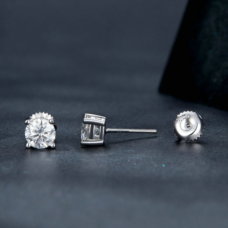 MSE003 S925 Sterling Silver Platinum-plated Four-claw Earrings, Size: S