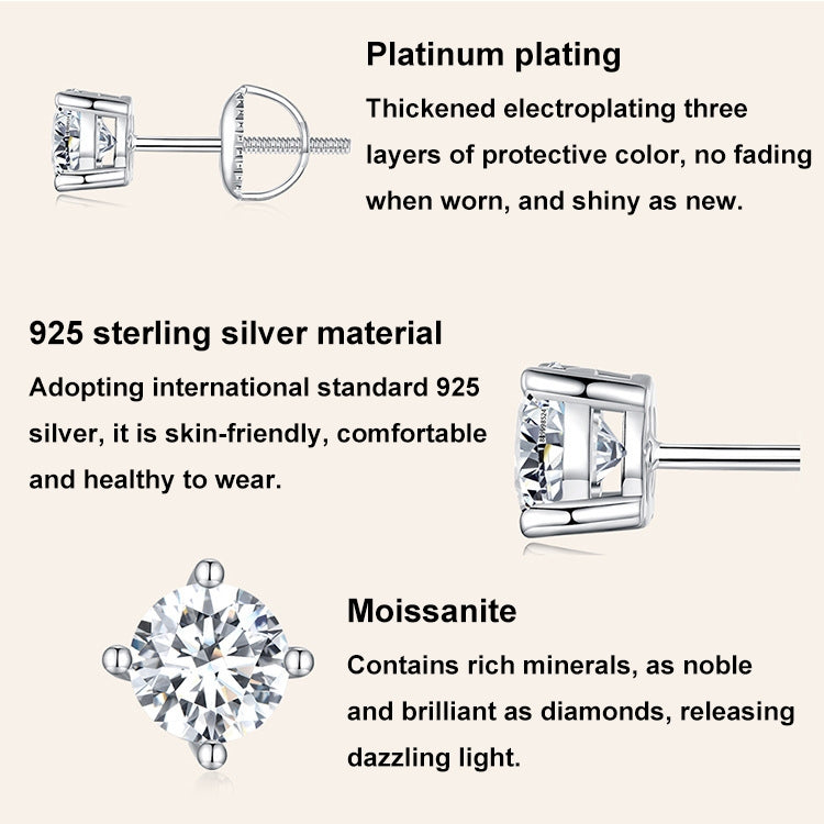 MSE003 S925 Sterling Silver Platinum-plated Four-claw Earrings, Size: S