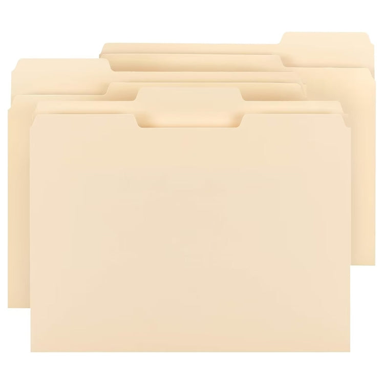 100sheets /Box Letter Size File Folder 1/3-Cut Tab Manila Folders - Beige