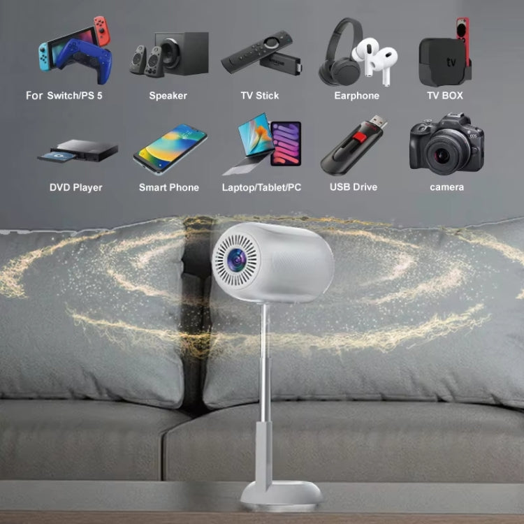 TS-6 Android 11 WiFi6 4K Mini Projector Hidden Lift Gimbal Projector UK Plug - White