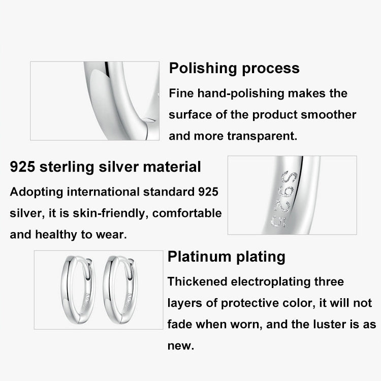 SCE1772 S925 Sterling Silver Platinum-plated Hoop Earrings, Size: M