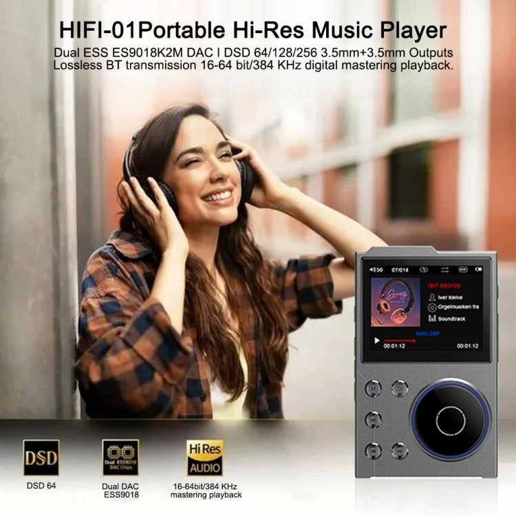 2.4 Inch HIFI Bluetooth Music Player DSD256 Mastering Sound Quality Walkman, Memory: 16GB+32GB