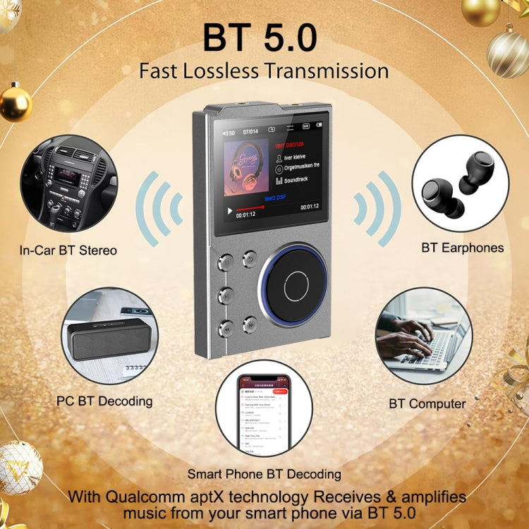 2.4 Inch HIFI Bluetooth Music Player DSD256 Mastering Sound Quality Walkman, Memory: 16GB+32GB