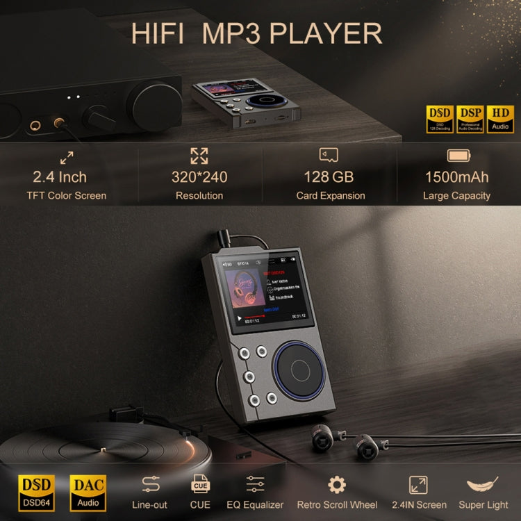 2.4 Inch HIFI Bluetooth Music Player DSD256 Mastering Sound Quality Walkman, Memory: 16GB+32GB