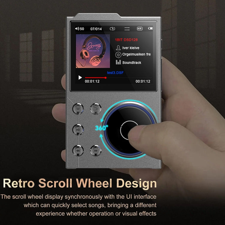 2.4 Inch HIFI Bluetooth Music Player DSD256 Mastering Sound Quality Walkman, Memory: 16GB+8GB