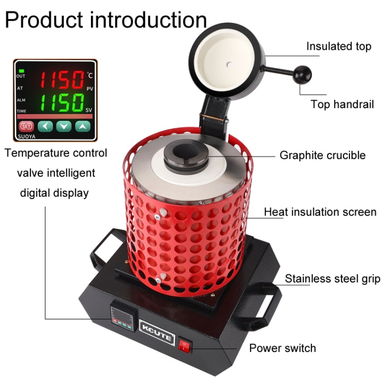 Jewelry Melting Furnace Gold Silver Copper And Aluminum Melting Pot Graphite Crucible Stove, Style: 1KG EU Plug