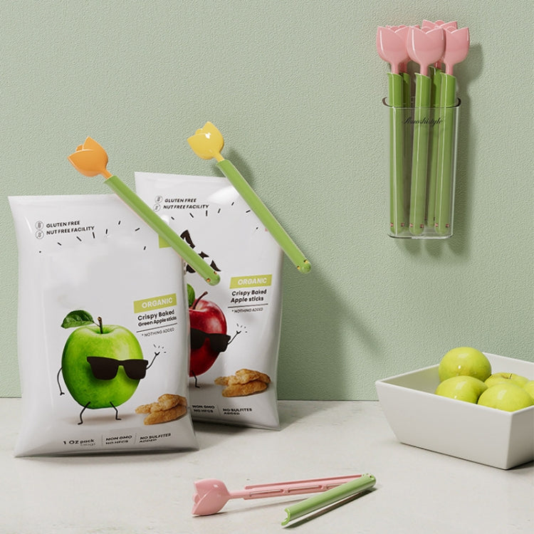 5pcs /Box Tulip Shaped Food Bag Sealing Clip Portable Snack Bread Sealing Clip With Magnetic Storage Box