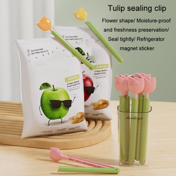 5pcs /Box Tulip Shaped Food Bag Sealing Clip Portable Snack Bread Sealing Clip With Magnetic Storage Box