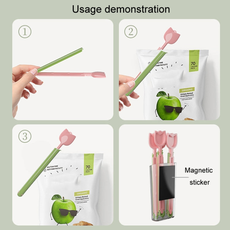 5pcs /Box Tulip Shaped Food Bag Sealing Clip Portable Snack Bread Sealing Clip With Magnetic Storage Box