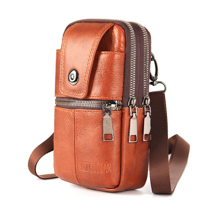 KUNQITIAN Mobile Phone Waist Bag Belt Leather Case With Shoulder Strap, Size: S - Brown Yellow