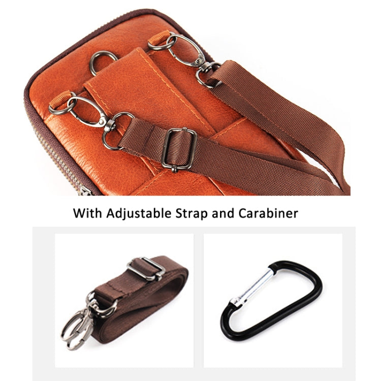 KUNQITIAN Mobile Phone Waist Bag Belt Leather Case With Shoulder Strap, Size: L - Brown Yellow