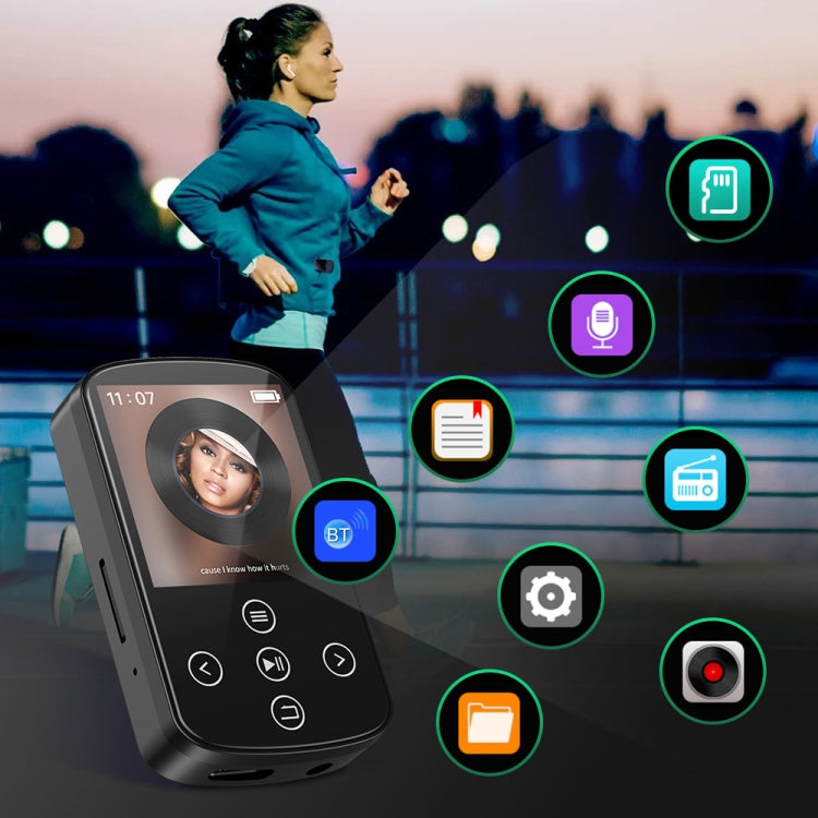 MP3 Bluetooth Music Player HIFI Sports Clip Touch Screen MP4, Memory: 128GB - Black
