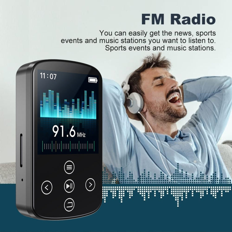MP3 Bluetooth Music Player HIFI Sports Clip Touch Screen MP4, Memory: 32GB - Black