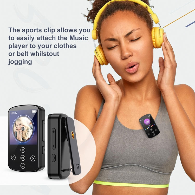 MP3 Bluetooth Music Player HIFI Sports Clip Touch Screen MP4, Memory: 64GB - Black