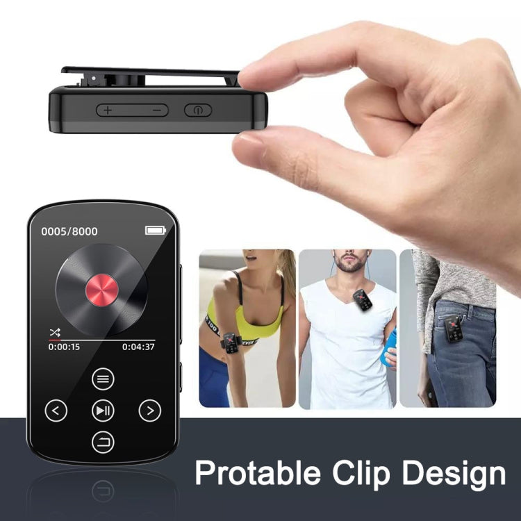MP3 Bluetooth Music Player HIFI Sports Clip Touch Screen MP4, Memory: 16GB - Black