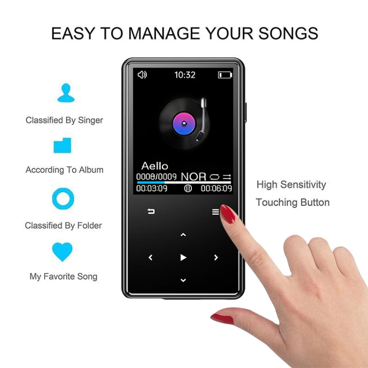 Bluetooth MP3/MP4 Music Player Portable Walkman, Memory: 8GB - Black