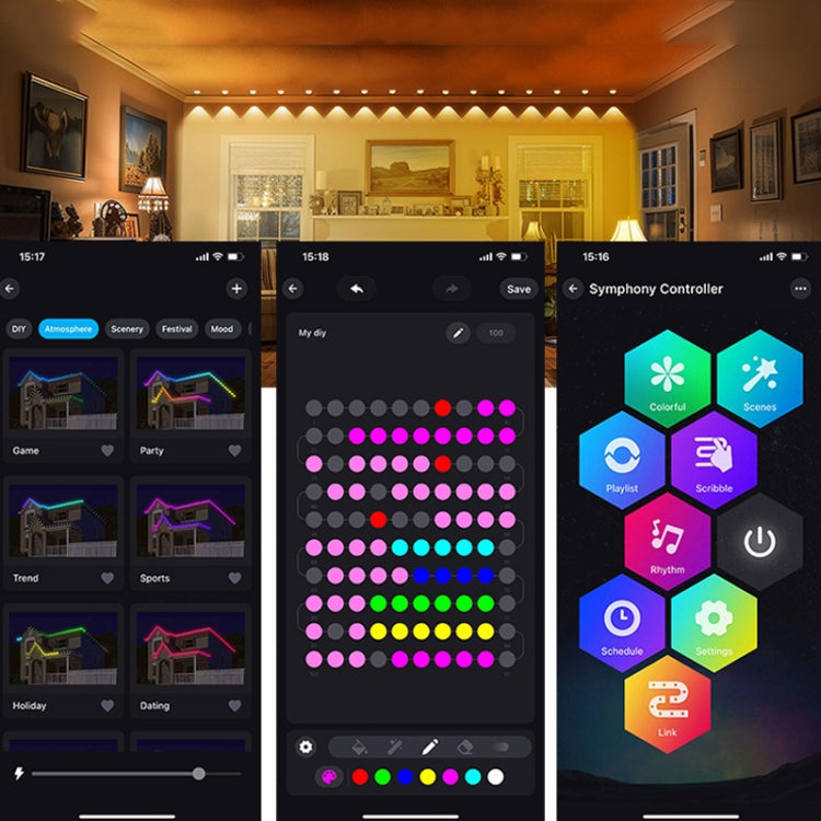 Bluetooth Outdoor Roof Lights Colorful Waterproof Smart Control Holiday Lights, Style: 15m 30 Lights
