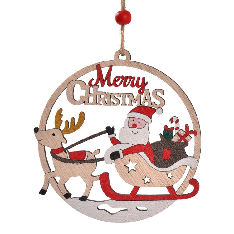 Christmas Day Decoration Hollow Wooden Pendant, Style: Sled Santa Claus